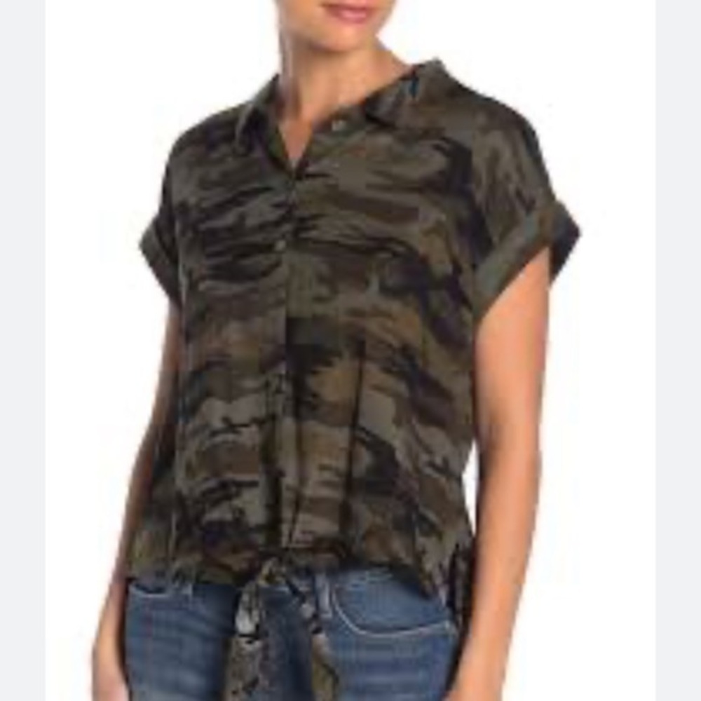 Sanctuary Camouflage Button Front Top Shirt Sz L
